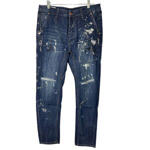 Man X‎ One Teaspoon SZ 30R Mr Golds Cowboy Paint Splattered Denim Jeans 19831B